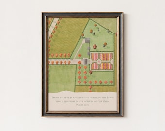 Antique Estate Garden Christian Wall Art | 2 Corinthians 9:6 Scripture Print | Vintage Botanical Illustration