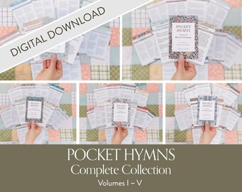 Printable Pocket Hymns Complete Collection: Volumes I–V | 60 Hymns Digital Download, Vintage William Morris Design, Hymn Cards Gift