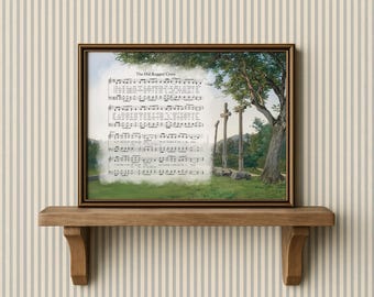The Old Rugged Cross Hymn Score | Christian Vintage Wall Art, Cross Landscape Sheet Music, Religious Oil Painting, Old Hymn Wall Decor