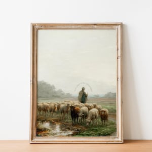 The Lord Is My Shepherd | Psalm 23 Vintage Pastoral Landscape Art Print, Christian Scripture