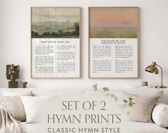 Conjunto de 2 Quadros com Hinos | Decoração Cristã Vintage para Parede, Escolha Seus Hinos, Hinos Clássicos, Galeria de Arte, Decoração Cristã para Casa