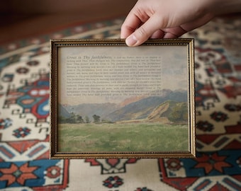 Great Is Thy Faithfulness Hymn Lyrics | Christian Vintage Wall Art, Pastoral Landscape Music Print, Religious Oil Painting, Old Hymn Decor