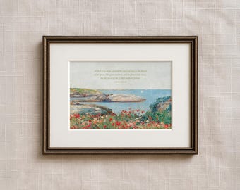 Coastal Christian Vintage Wall Art | 1 Peter 1:24-25, Bible Verse Oil Painting, Seascape Poppies Print, Giclée Landscape Scripture Decor