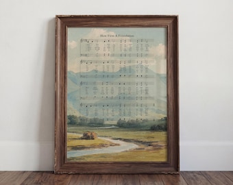 Partitura do Hino "Quão Firme é o Alicerce" | Arte de Parede Cristã Vintage, Partitura de Hino, Paisagem Montanhosa Galesa, Decoração de Parede Religiosa