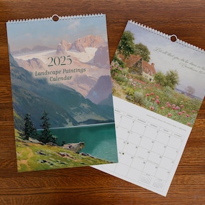 2025 Vintage Landscape Paintings Calendar | 12 Month Printed Hanging Spiral Bound Wall Calendar, Christian Bible Verse Wall Art Print Gift