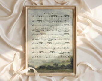How Great Thou Art Hymn Print | Christian Wall Art, Vintage Landscape Wall Decor, Soft Muted Antique Style Art