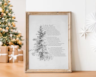 O Holy Night Lyrics | Christmas Hymn Wall Art, Vintage Fir Tree Sketch, Winter Botanical Prints, Christmas Music Print, Christian Wall Art