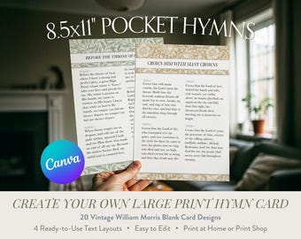 Pocket Hymns Canva Template, Editable 8.5x11 Printable, William Morris Digital Download, Hymns, Scripture Cards, Homeschool Lists