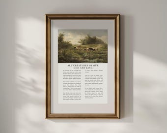All Creatures of Our God and King Hymn | Pastoral Landscape Christian Vintage Wall Art, Religious Oil Painting, Hymn Wall Decor, Faith Gift