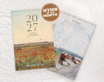 2027 Christian Hymn Calendar | Full-Page Vintage Artwork Wall Calendar, 12-Month Hanging Spiral Bound Calendar, Landscape Paintings