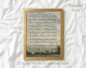 Framed How Great Thou Art Hymn Score | Christian Vintage Giclée Wall Art, Landscape Sheet Music, Old Hymn Painting