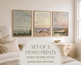 Conjunto de 3 pôsteres com hinos | Trio de arte cristã vintage para parede, escolha seus hinos, partitura de hinos, decoração de parede estilo galeria, lar cristão