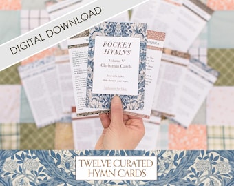Printable Pocket Hymns Volume V: Christmas Carols | 12 Songs Digital Download, Vintage William Morris Design, Hymn Cards, Christian Gift