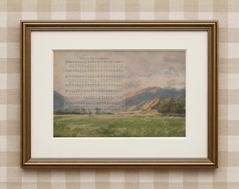 Great Is Thy Faithfulness Hymn Score | Christian Vintage Giclée Wall Art, Pastoral Landscape Sheet Music, Religious Oil Painting, Hymn Decor