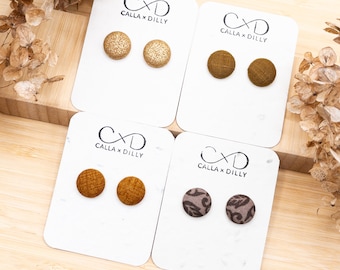 Kimono Fabric Stud Earrings, Handmade One of a Kind Jewellery for Any Occasion, Small Size 2: 15mm Diameter, Rustic Terracotta Collection