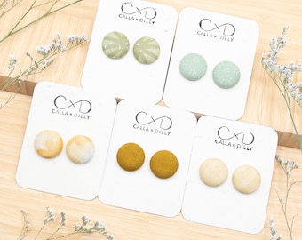 Kimono Fabric Stud Earrings, Handmade One of a Kind Jewellery for Any Occasion, Small Size 3: 18mm Diameter, Warm Pastels Collection