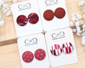 Kimono Fabric Stud Earrings, Handmade One of a Kind Jewellery for Any Occasion, Medium Size 4: 23mm Diameter, Japanese Maple Collection