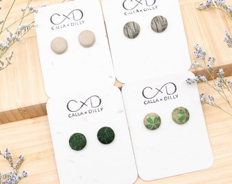 Kimono Fabric Stud Earrings, Handmade One of a Kind Jewellery for Any Occasion, Extra Small Size 1: 13mm Diameter, Solomon's Seal Collection