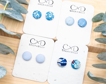 Kimono Fabric Stud Earrings, Handmade One of a Kind Jewellery for Any Occasion, Small Size 2: 15mm Diameter, Clear Skies Collection