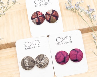 Kimono Fabric Stud Earrings, Handmade One of a Kind Jewellery for Any Occasion, Medium Size 4: 23mm Diameter, Alchemist Collection