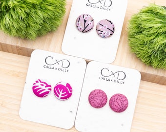 Kimono Fabric Stud Earrings, Handmade One of a Kind Jewellery for Any Occasion, Small Size 3: 18mm Diameter, Sakura Collection
