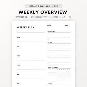 2023 Weekly Printable, Week At A Glance, Weekly Habit Tracker, Weekly To Do List for Work, Minimalist Weekly Schedule, A4/A5/Letter Insert