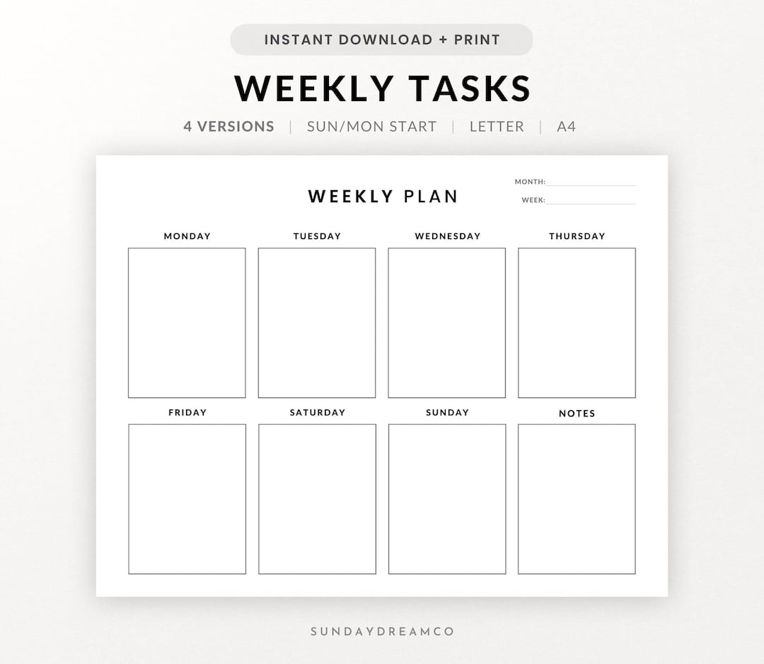 Weekly Planner Printable Landscape, Week at a Glance, Desk Planner ...