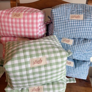 The Gingham Collection - Quilted Makeup Bag - Handmade Cosmetic Bag - Toiletry Bag - Colorful Travel Makeup Pouch