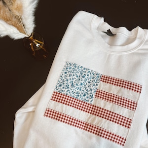 American Flag Sweatshirt - Hand Sewn Applique Flag - USA Patriotic Crewneck - America Sweatshirt - 4th of July Gift - Labor Day
