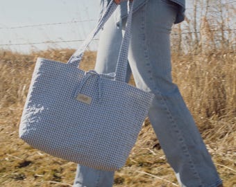 The Gingham Collection - Quilted Tote Bag - Large Handmade Cotton Shoulder Bag - Made in Montana