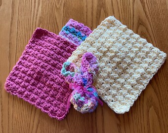 Crochet Bunny Washcloths, cotton baby washcloths