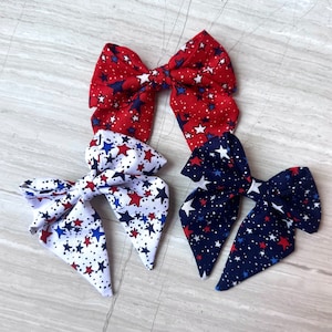 Red/White/Blue Sailor Bow, Star Hair Bow, Holiday Hair Bow, Patriotic Hair Clip, Hair Accessory, Clip Bow