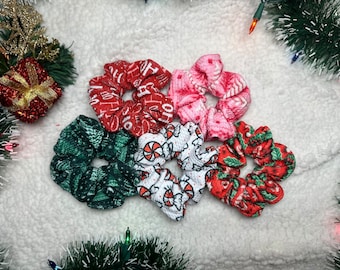 Christmas Scrunchies, Holiday Scrunchies, Christmas Hair Bands, Christmas Hair Accessory, Knit Scrunchie, Stocking Stuffer Ideas