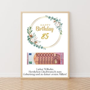 Personalized money gift for a birthday | 30 | 40 | Birthday card money | Birthday gift to print | Your first million |