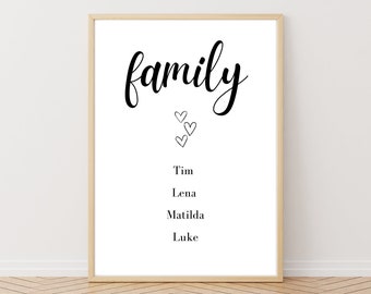 Coeur Famille Image de famille personnalisée avec nom Affiche de famille Cadeau de Noël Mariage Naissance Maison Famille Pâques Pâques