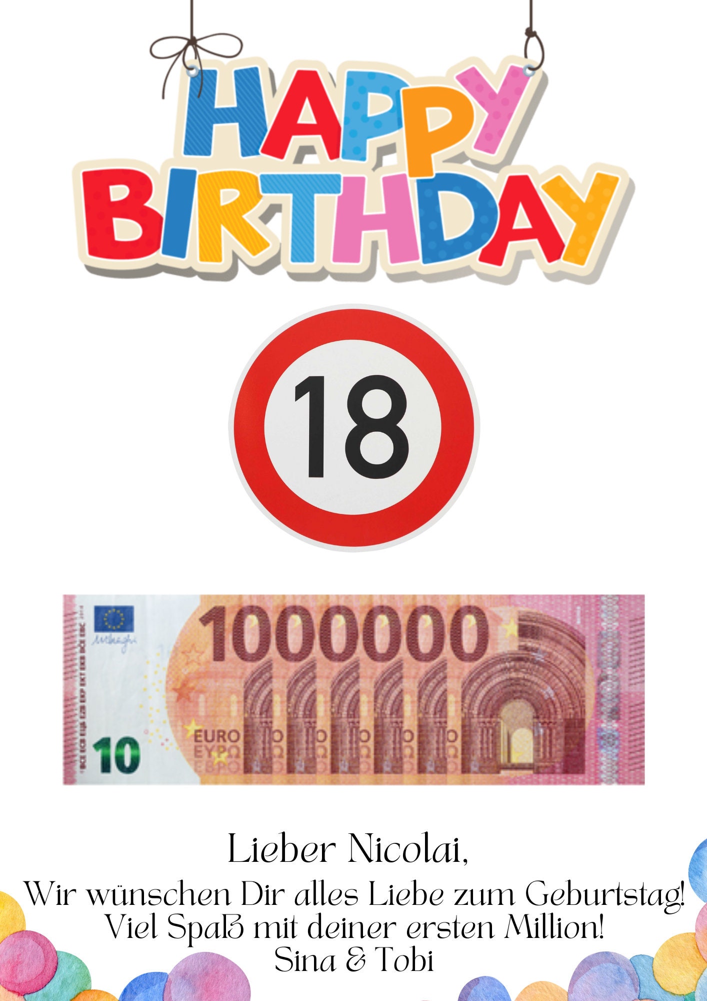 Geldgeschenk zum 18 Geburtstag Personalisierbar Geburtstagskarte Geld