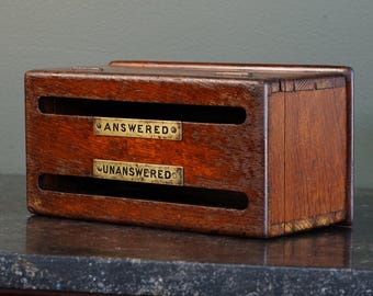 Antique English Oak Answered and Unanswered Letter Box, Circa 1900
