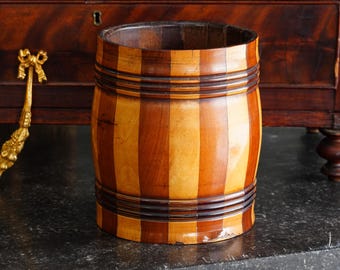 Antique English Coopered Treen Jar, Barrel Form, Circa 1880