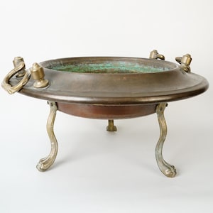 Antique Copper and Brass Tripod Bowl with Claw Feet