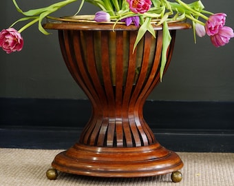 Antique Edwardian Mahogany Slatted Jardinière with Brass Liner, Circa 1900