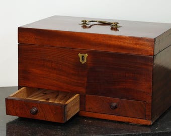 Antique Mahogany Dressing Box with Two Drawers, Circa 1840