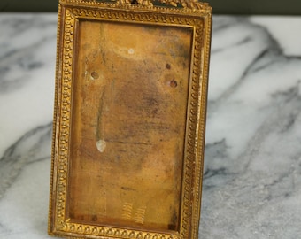 Mini Antique French Louis XVI Gilt Brass Picture Frame, Circa 1900