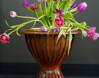 Antique Edwardian Mahogany Slatted Jardinière with Brass Liner, Circa 1900