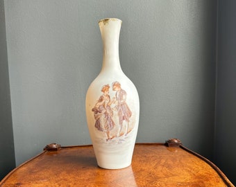 Antique Bristol Style Satin Glass Painted Romantic Scene Vase