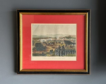 Framed Lithograph of Battle of Molino Del Ray, Mexican-American War Hand-Colored Lithograph