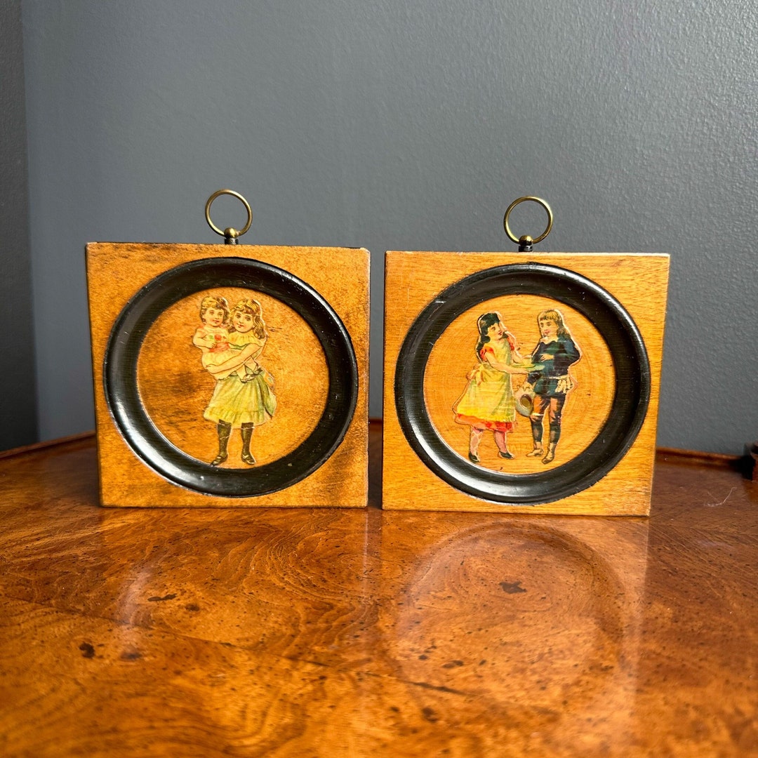 Vintage Small Wood Wall Hangings Small Square Wood Folk Art Etsy