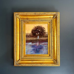 Large landscape oil painting "The Oak At The Du Pont Estate" SIGNED J. George (2002) in ornate gilt wood frame, Beautiful