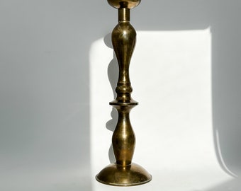 Elegant Mid-Century Baluster Brass Candlestick, Vintage MCM Brass Candleholder, Tall Bronze Brass Candleholder