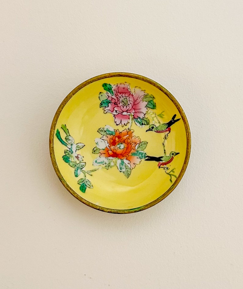 Japanese Brass Encased Porcelain Catchall Dish Handpainted Etsy