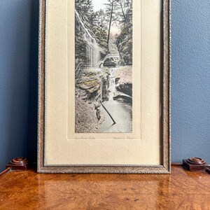 Vintage Rainbow Falls photograph, vintage framed waterfall print, scenic waterfall print, Watkins Glen photo image 4